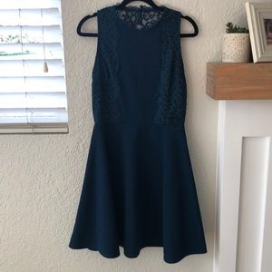 Teal Fit and Flare Dress w/ Lace Detail